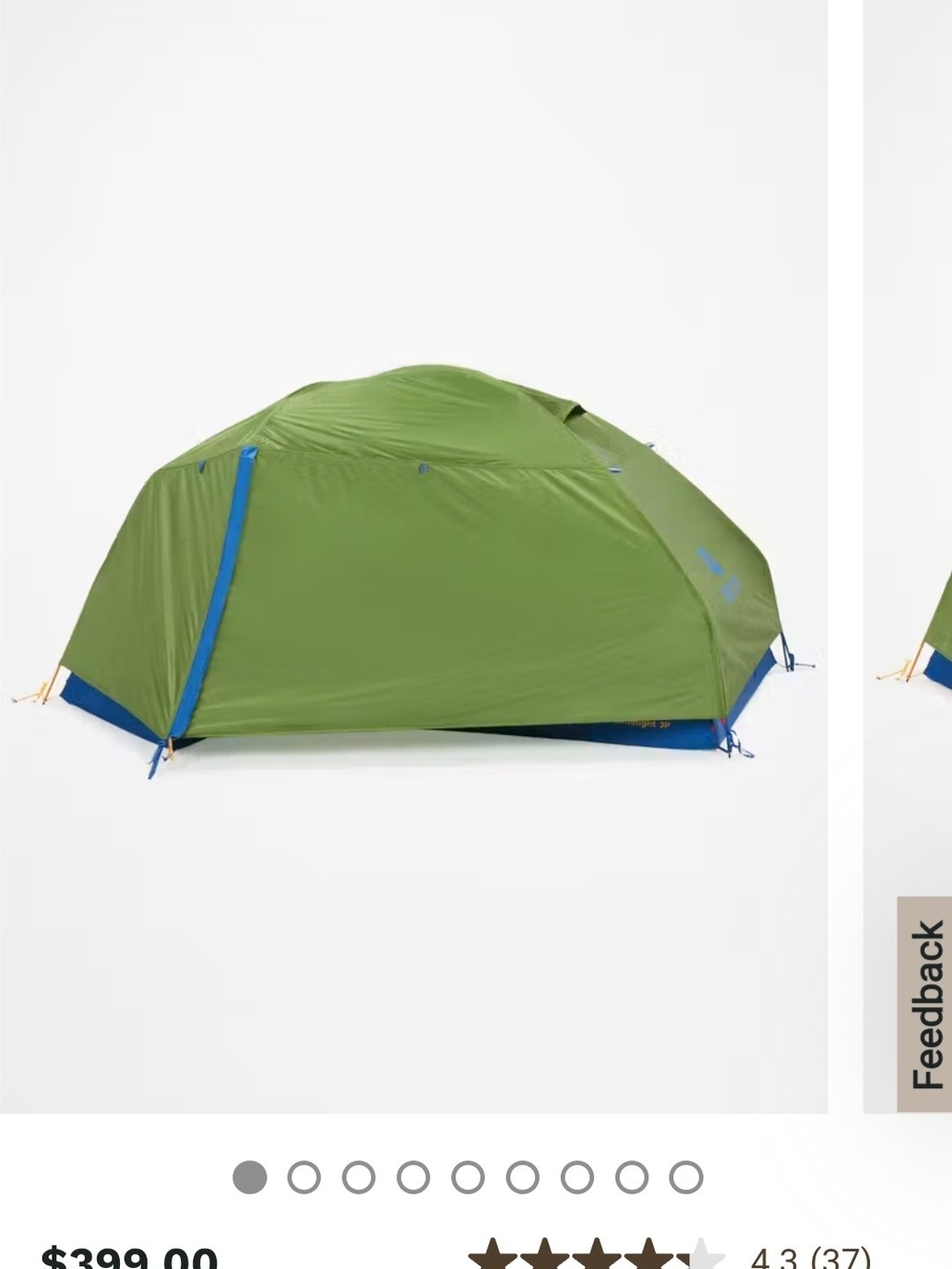 Marmot 3 Person Limelight Green Dome Camping Tent with Blue Trim Brand New